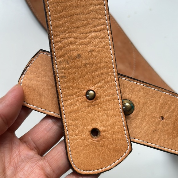Vintage light brown leather belt with hand crafted  animal skin main image 9